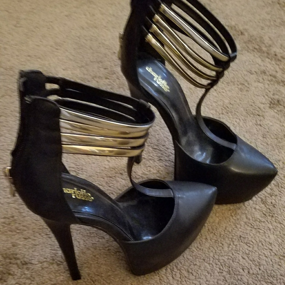 Black strappy platform heels